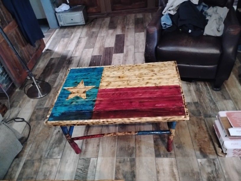 homemade Texas flag table