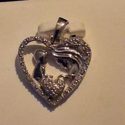 Sterling  Silver 925 Natural  Diamond Heart Pendant