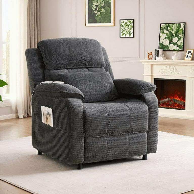 Lay Flat Recliner with Lumbar Support,Power Recliner Chair,Electric Recliner for Adults,Oversized Reclining Chair for Living Room Bedroom,Side Pocket,
