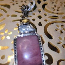 New  Large Artisan Crafted Rhodochrosite Pendant 