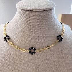 18K Gold Plated Black and Gold Chain Necklace 