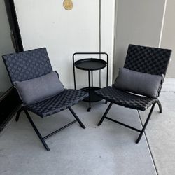 New In Box 3 PCs Outdoor Patio Furniture Set 2 Chair And Rolling Table Black Beige Or Navy Color