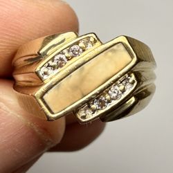 14K Men’s Gold Ring w/ Diamonds & Inlay – Size 10.5 – 8.54g