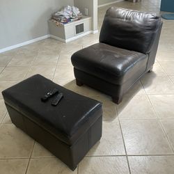 Leather Chair and Ottoman
