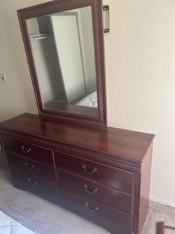 Solid Wood 6-Drawer Dresser + Large Matching Mirror