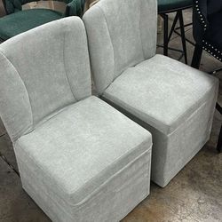 Set of 2 Linen Upholstered Dining Chairs Kitchen Side Chairs with Metal Legs