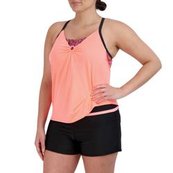 Stay stylish and protected under the sun with the Zeroxposur Women's UPF 50+ Wide Strap Tankini Swimsuit in a versatile seashell print. The wide strap