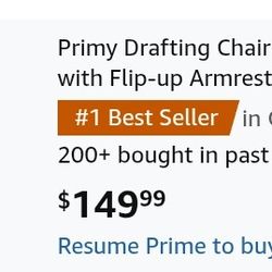 Primy Drafting Chair Tall Office Chair with Flip-up Armrests Executive Ergonomic Computer Standing Desk Chair with Lumbar Support and Adjustable Footr