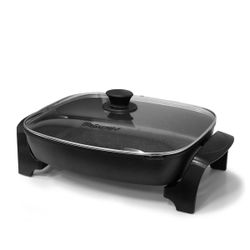 De'Longhi Electric Skillet with Tempered Glass Lid, 16" X 12", Black