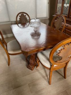 Antique 4-Piece Dining Set: Table, Chairs, China Cabinet, Mirror
