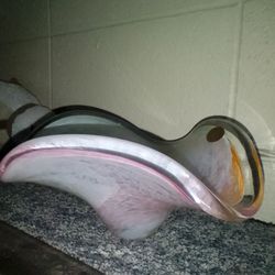 MURANO WAVY ART GLASS CRYSTAL CLEAR CENTERPIECE BOWL PASTEL HAND BLOWN ITALY VTG