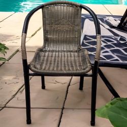Rattan Indoor-Outdoor Restaurant Stack Chair Brown Armchairs Porch Outdoor Bistro Cafe Shop Chairs
