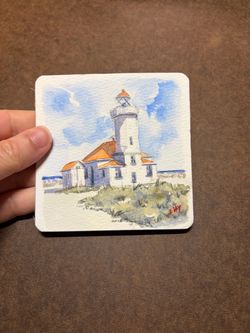 Port Townsend Lighthouse original watercolor painting 3.5x3.5