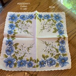 Vintage Embroidered Cotton Handkerchief 11 3/8” #052324A11