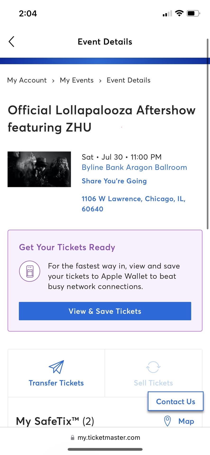 Official Lollapalooza Aftershow featuring ZHU (2 Tickets; Sold As pair)