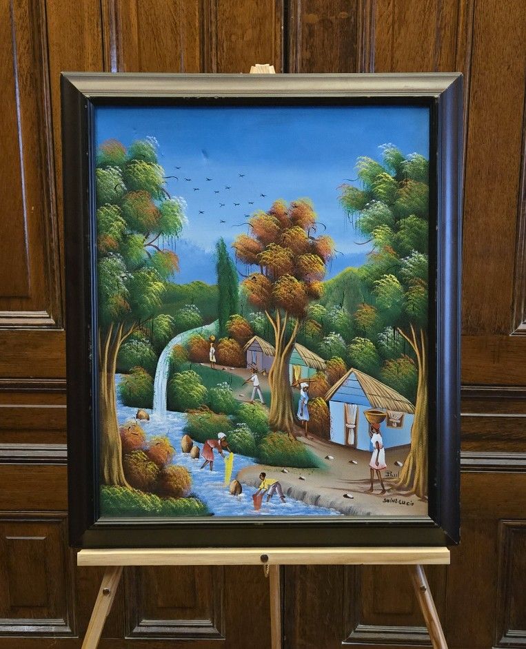 Haitian Village Painting Signed "Paul" Saint-Lucis