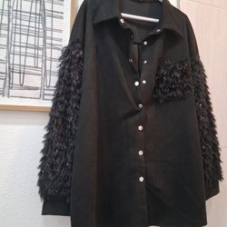 XXL Suede Like Black Shirt/ Coat