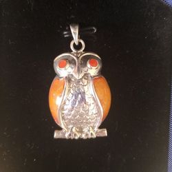 Silver 925 orange owl charm