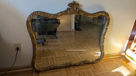 Large Ornate Gold Leaf Wall Mirror Antique Dimensions Below
