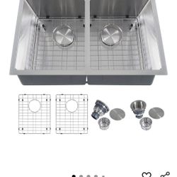 Kitsitchen 31 Inch Double Bowl Undermount Kitchen Sink, 16 Gauge Stainless Steel 50/50 Kitchen Sink with 3.5-Inch Drain Strainers & Grids,31" x 18" x 