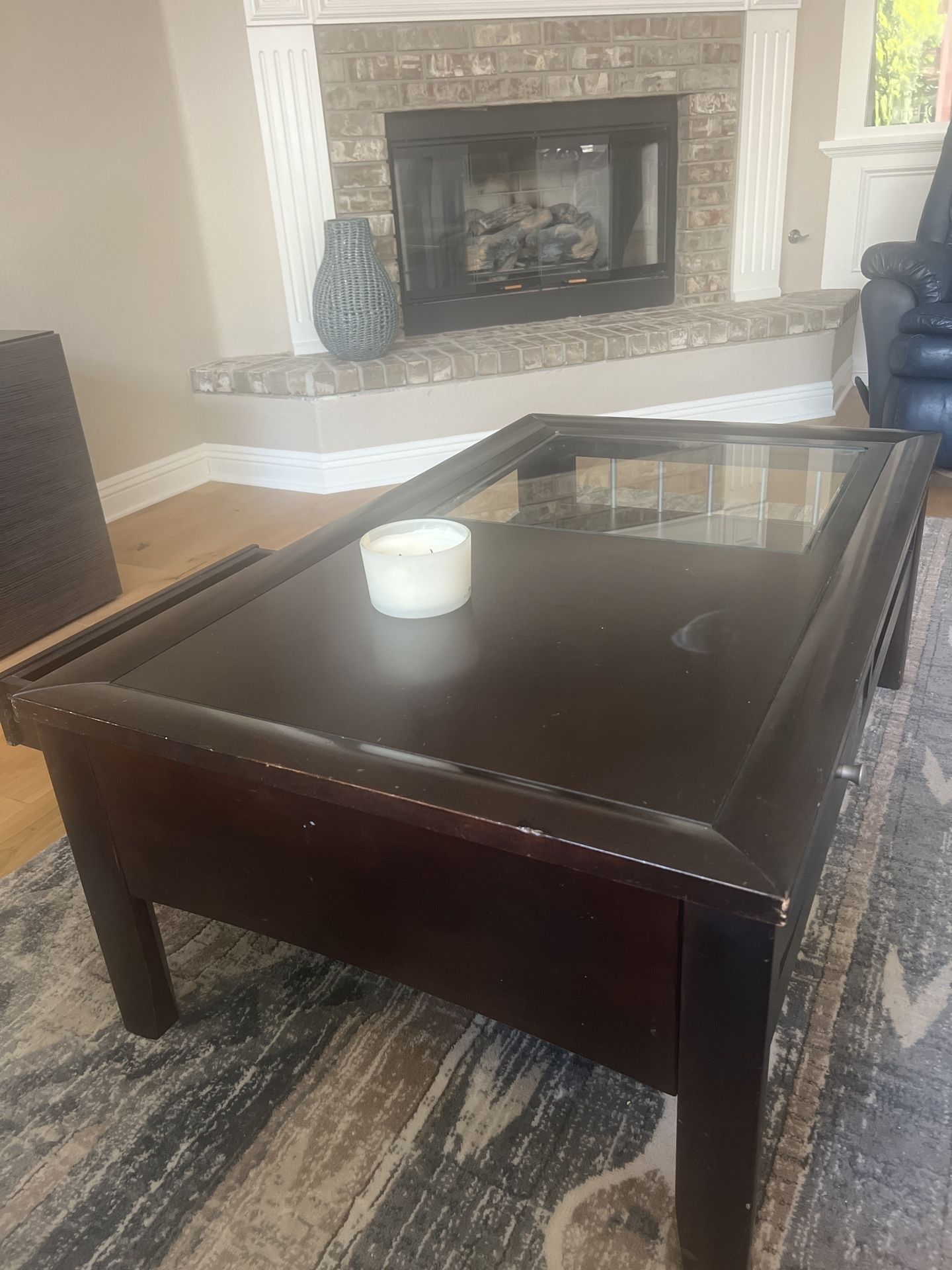 Solid Wood Coffee Table with Glass Inset - $50