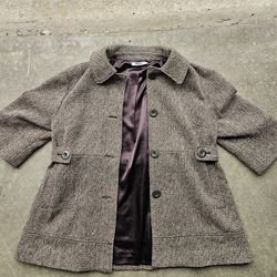 DKNYC Wool Blend Coat Womens Medium Brown Textured Button Front Jacket