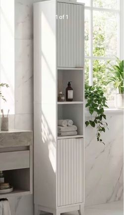Modern Fluted Slim Storage Cabinet