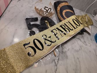 50 and Fabulous tiara sash big fabric banner /cake topper