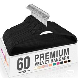 HOUSE DAY Black Velvet Hangers 60 Pack, Non Slip Clothes Felt Hanger Heavy Duty for Coat, Premium Slim Space Saving Suit Hangers for Closet Organizer,