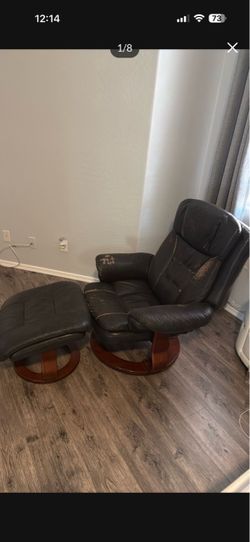 Dark Brown Leather Recliner Chair with Ottoman