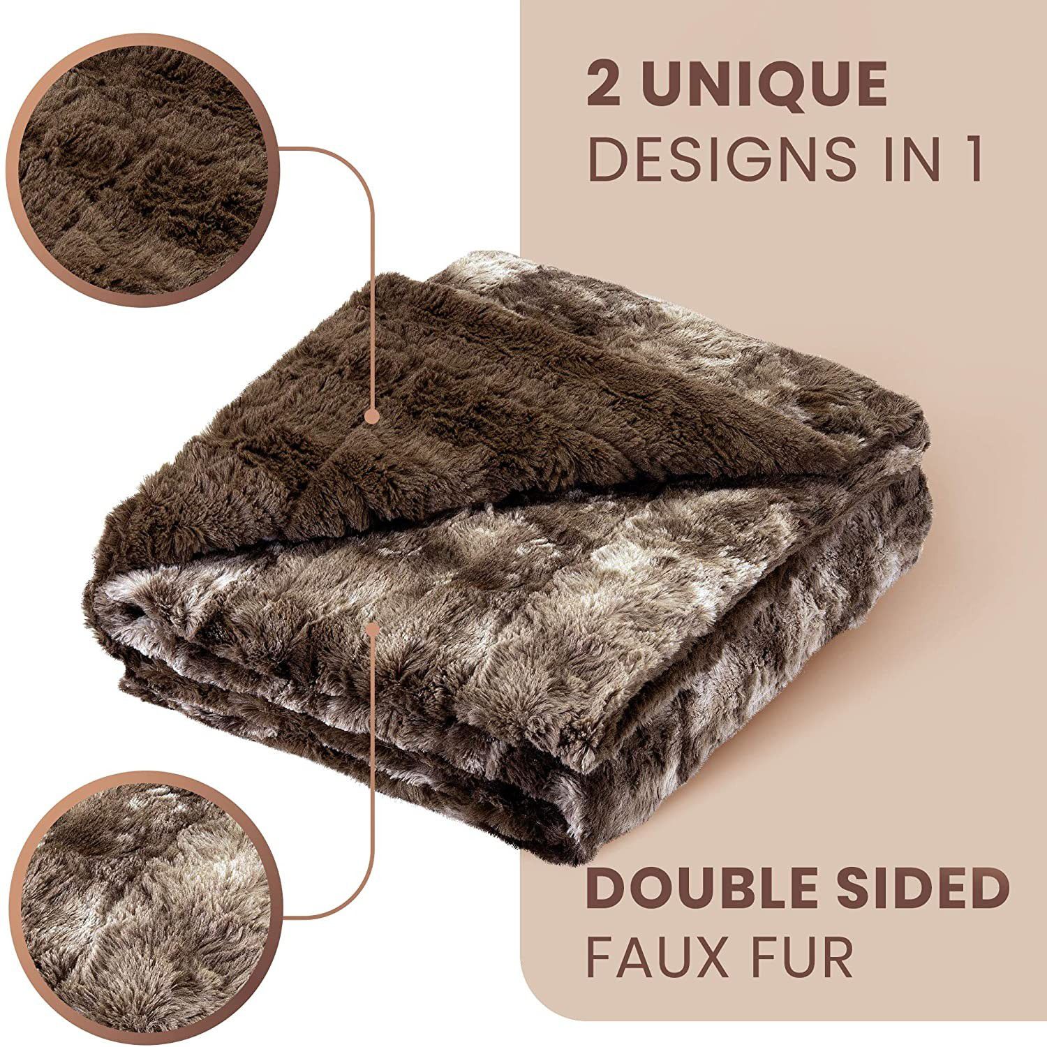 Luxury Faux Fur Throw Blanket - Ultra Soft and Fluffy - Plush for Couch Bed and Living Room - Fall Winter and Spring - 50x65 (Full Size) Brown