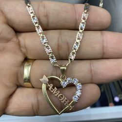 10k Gold Valentino Chain With Heart Charm 
