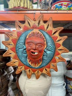 27 inch Hand Painted Clay Hanging Sun