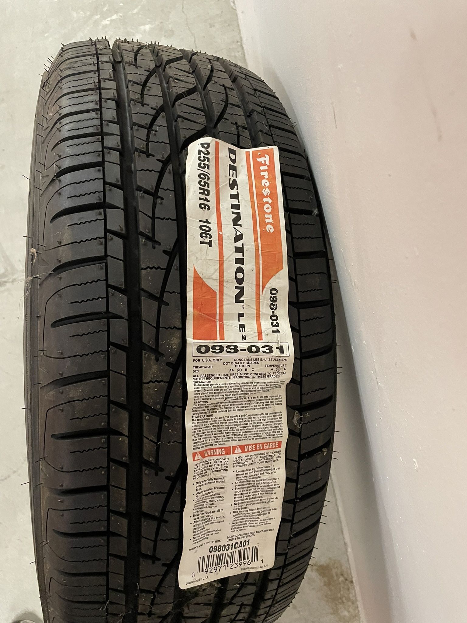 2 Brand New Tires For Sale 255/65/16