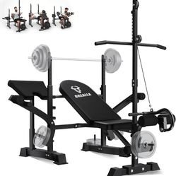 Adjustable Weight Bench Press Set - Full Body Strength Training Workout Bench, 8 in 1 Multi-Function Exercise Equipment with Leg Developer, Preacher C