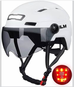ILM Bicycle Helmet with Visor and LED Lights - White