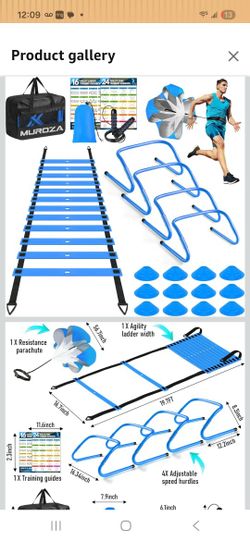 Agility Ladder, Agility Speed Training Equipment Set, 20ft Speed Ladder, 12 Soccer Cones, 4 Hurdles, Jump Rope, Running Parachute, Soccer Football Bas