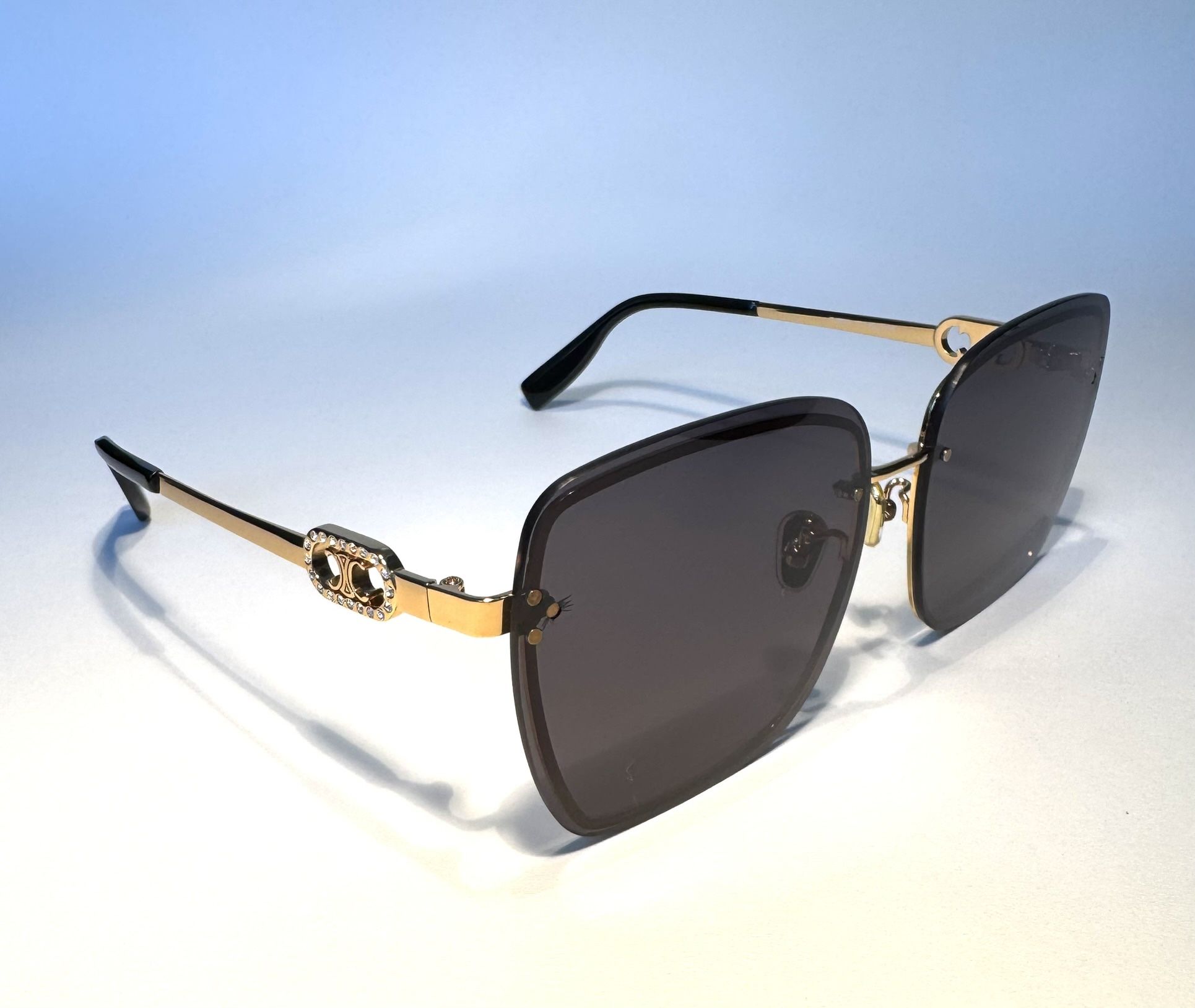 Celine Square Gray Lenses Polished Gold Metal Frame