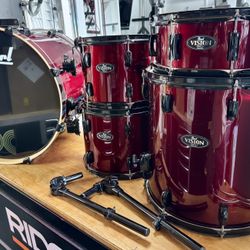 Pearl Vision Birch 5 Piece Drum Set – Cherry Red Sparkle Finish