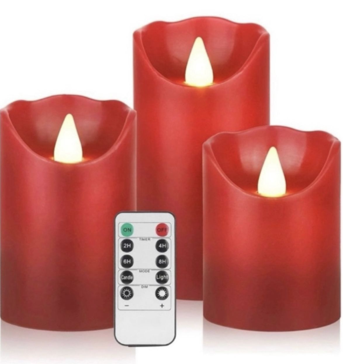 3 PCS Red Flickering Flameless Candles Dripless Real Wax Pillar LED 24hr Timer
