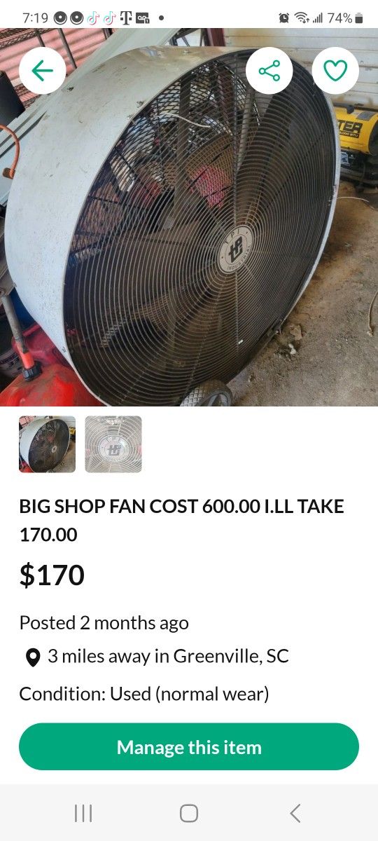 BIG SHOP FAN. 170.00 NO LESS