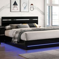 FLOATING STYLE BLACK FINISH LED PLATFORM STYLE QUEEN CAL OR EASTERN KING SIZE FRAME