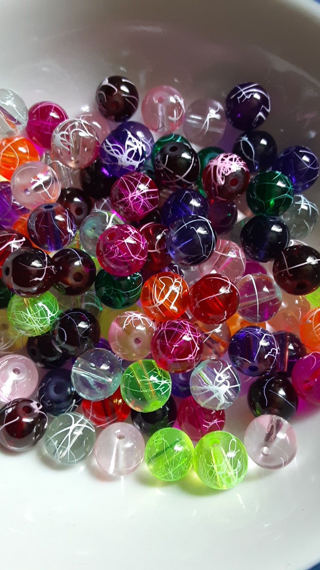 100 pc Mixed Scribble Glass Beads 8mm