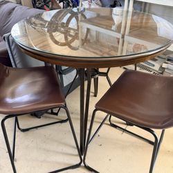Round Glass Top Table + 2 Chairs