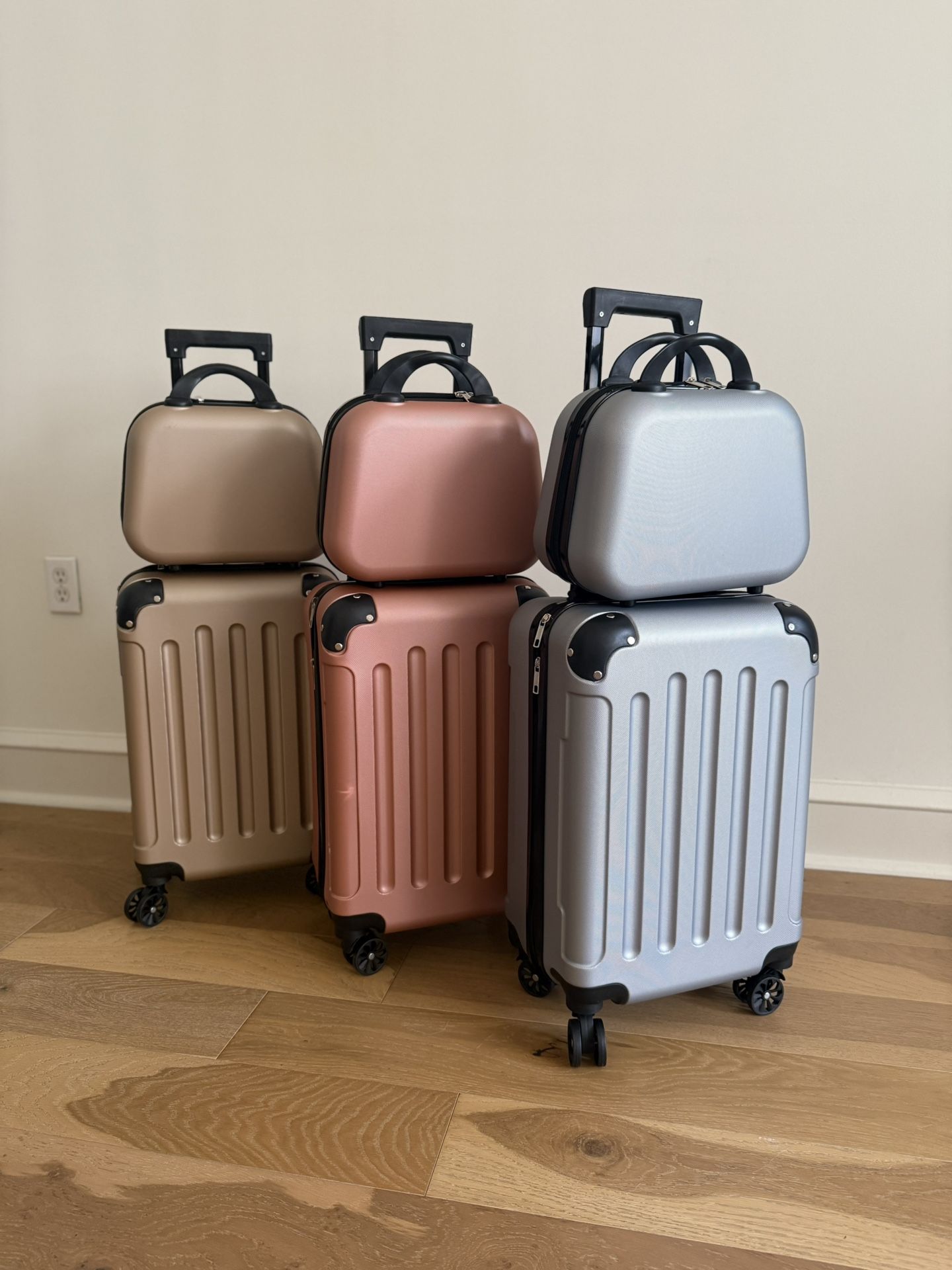 2 PCS Lightweight Hardshell Luggage Set with Spinner Wheels & TSA Lock Gold Pink Silver