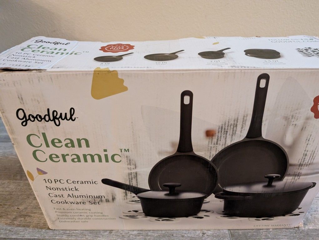 Goodful 10pc Cookware Set - Ceramic Cast Aluminum Black !New!