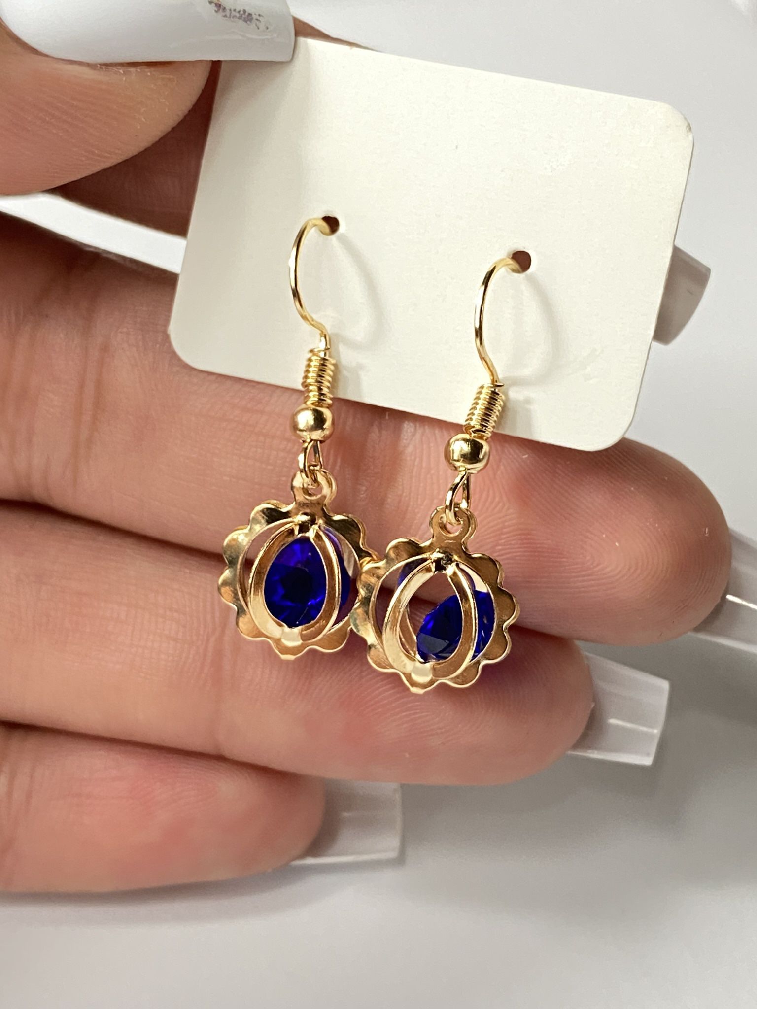 Dark Blue Diamond Golden Earrings 