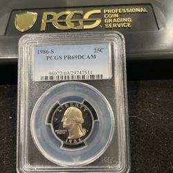 1986 S Gem Proof Washington Quarter Graded At PR69 With A Deep Cameo 1-18