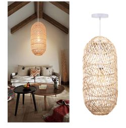 Arturesthome 1 Light Natural Rattan Pendant Light, Woven Chandelier Pendant Lamp Shade, Hanging Ceiling Light, Handmade Lampshade for Bar Hallway D 9.