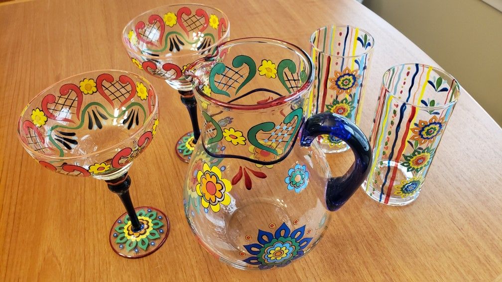 Pier One Margarita Glasses And Pitcher
